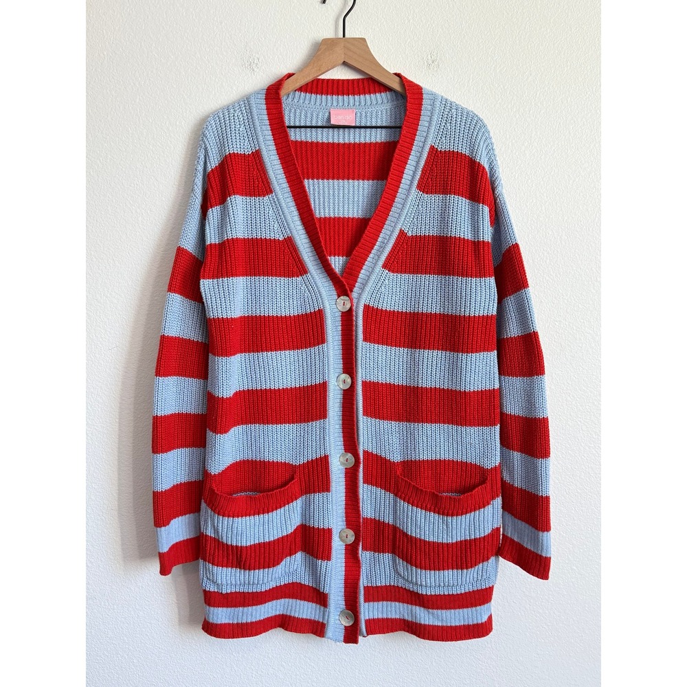 Bando Retro Striped Oversized Slouchy Cardigan Grannycore Indie Bright Knit L/XL - Picture 2 of 8